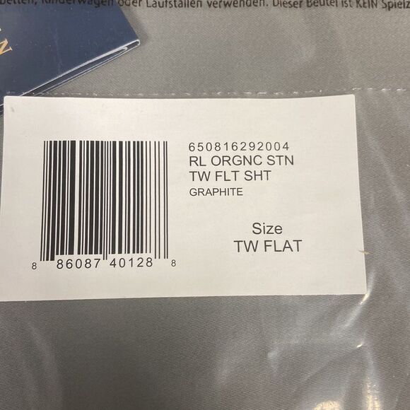 Ralph Lauren Organic Sateen
Flat Sheet, Twin. Color: Graphite - Picture 4 of 4